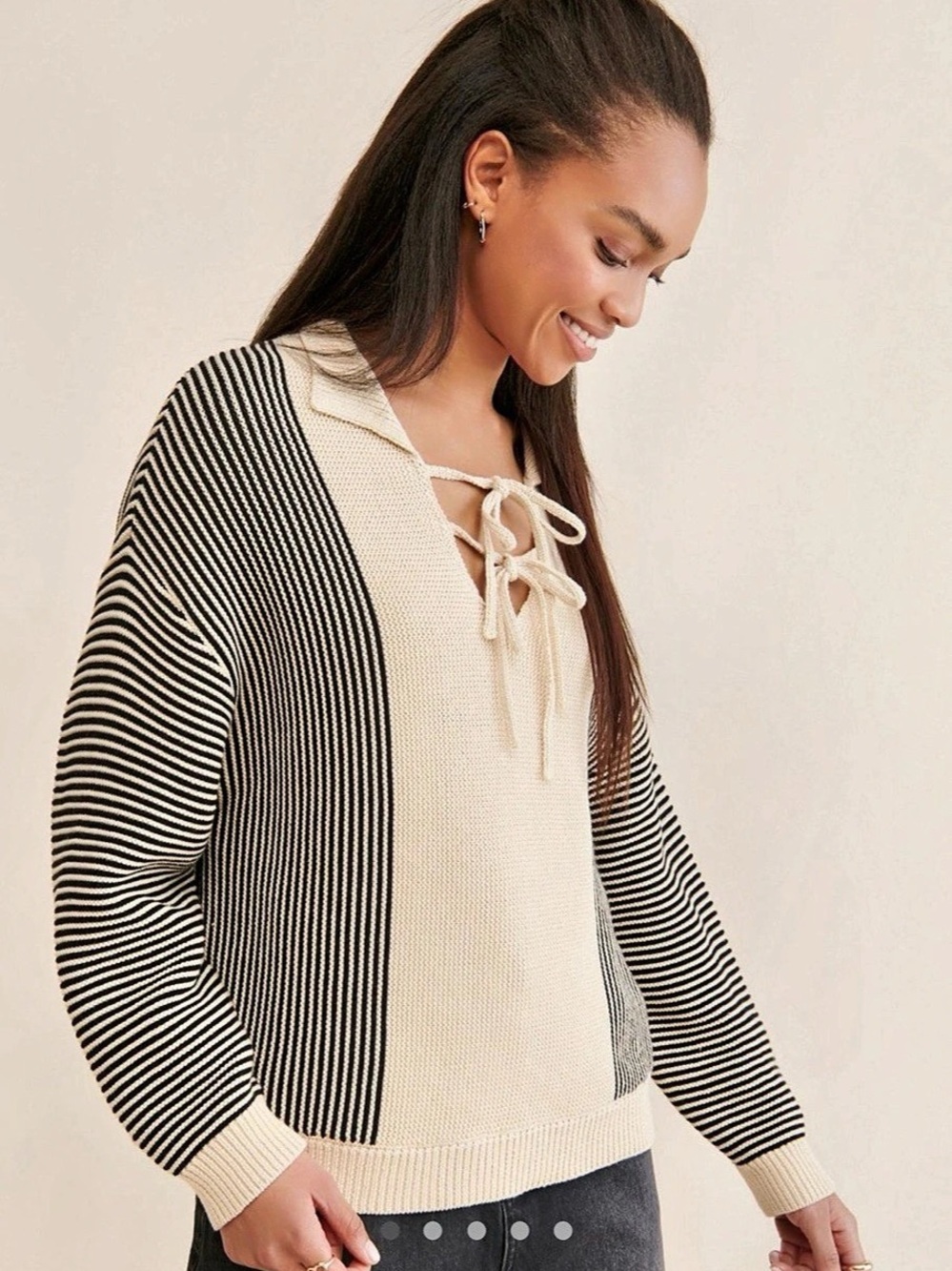 Free People Found Striped Knit Collar Sweater
